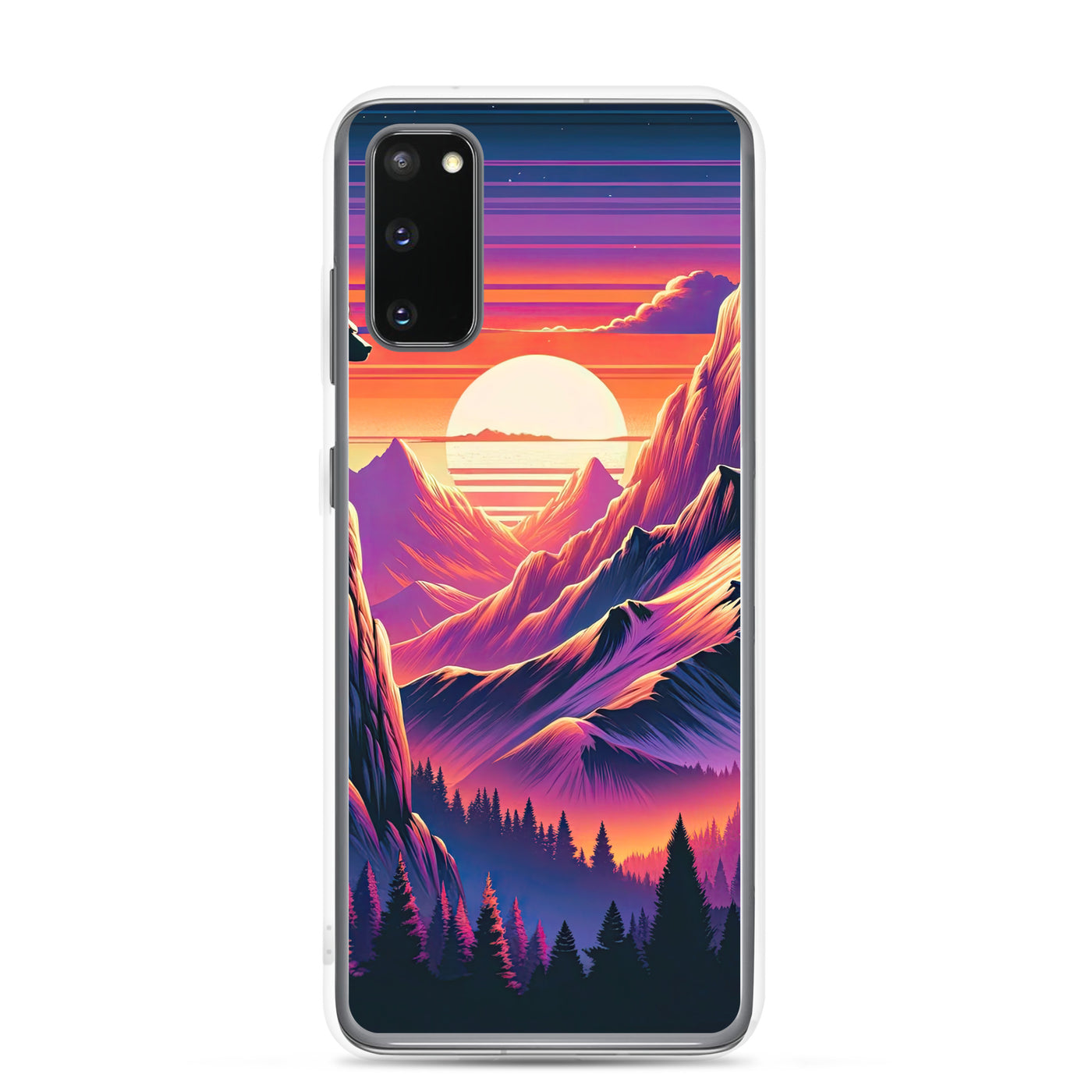 Alpen-Sonnenuntergang mit Bär auf Hügel, warmes Himmelsfarbenspiel - Samsung Schutzhülle (durchsichtig) camping xxx yyy zzz Samsung Galaxy S20