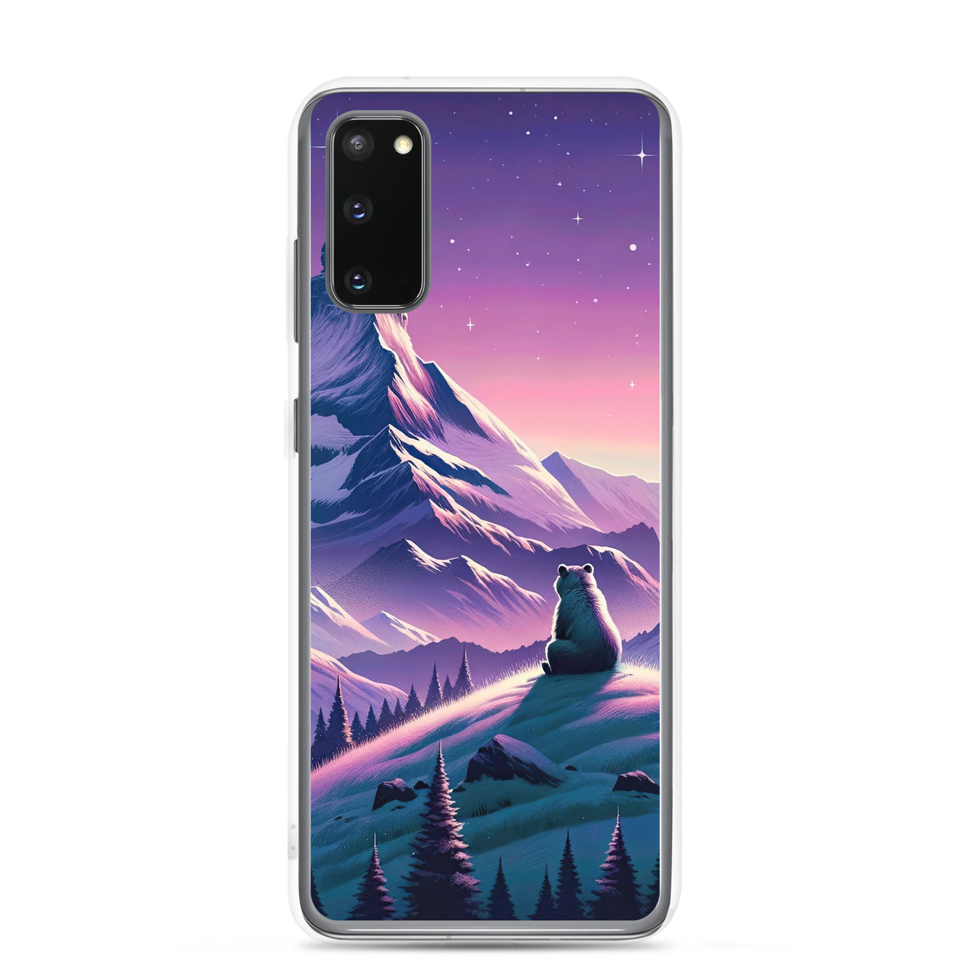 Bezaubernder Alpenabend mit Bär, lavendel-rosafarbener Himmel (AN) - Samsung Schutzhülle (durchsichtig) xxx yyy zzz Samsung Galaxy S20