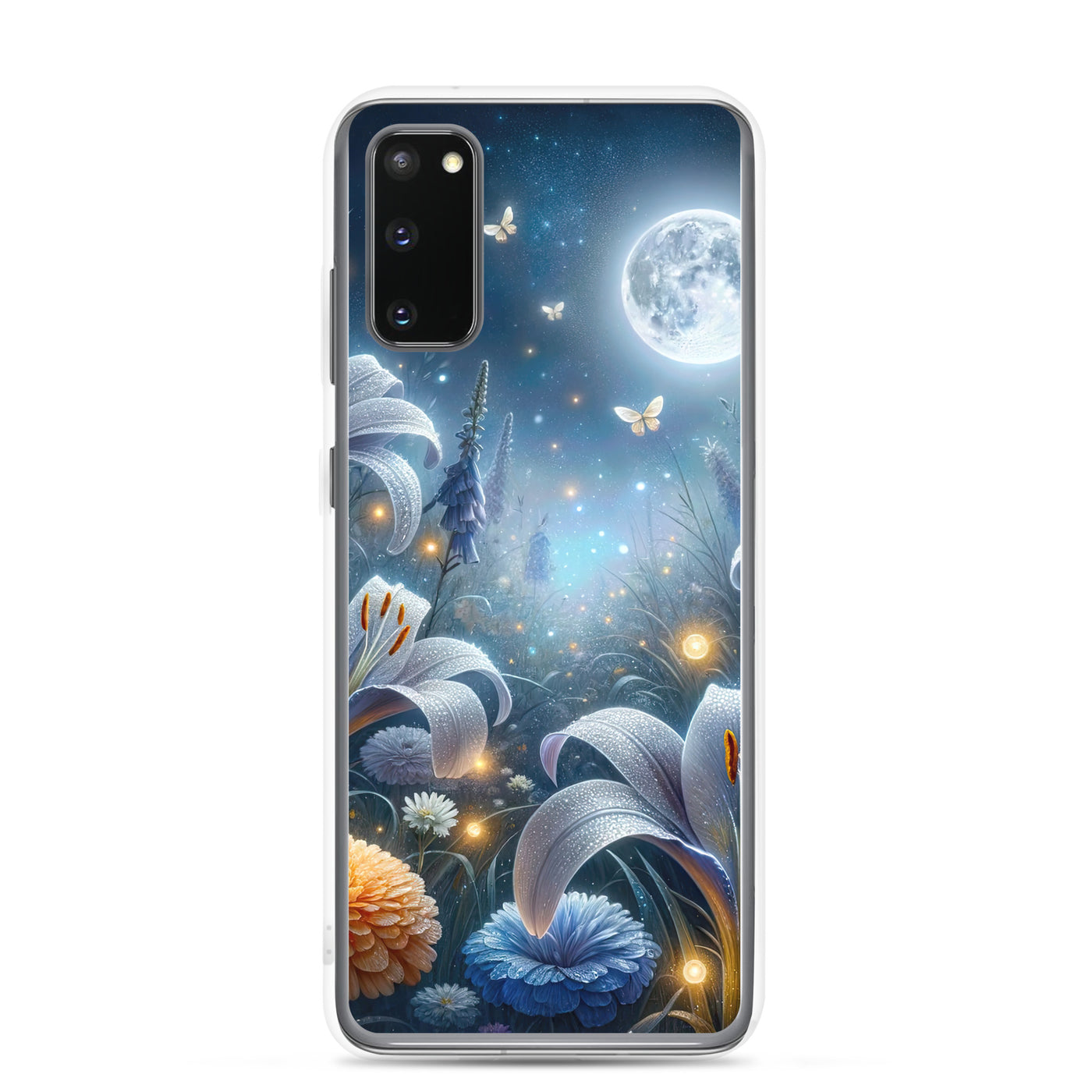 Ätherische Mondnacht auf blühender Wiese, silbriger Blumenglanz - Samsung Schutzhülle (durchsichtig) camping xxx yyy zzz Samsung Galaxy S20