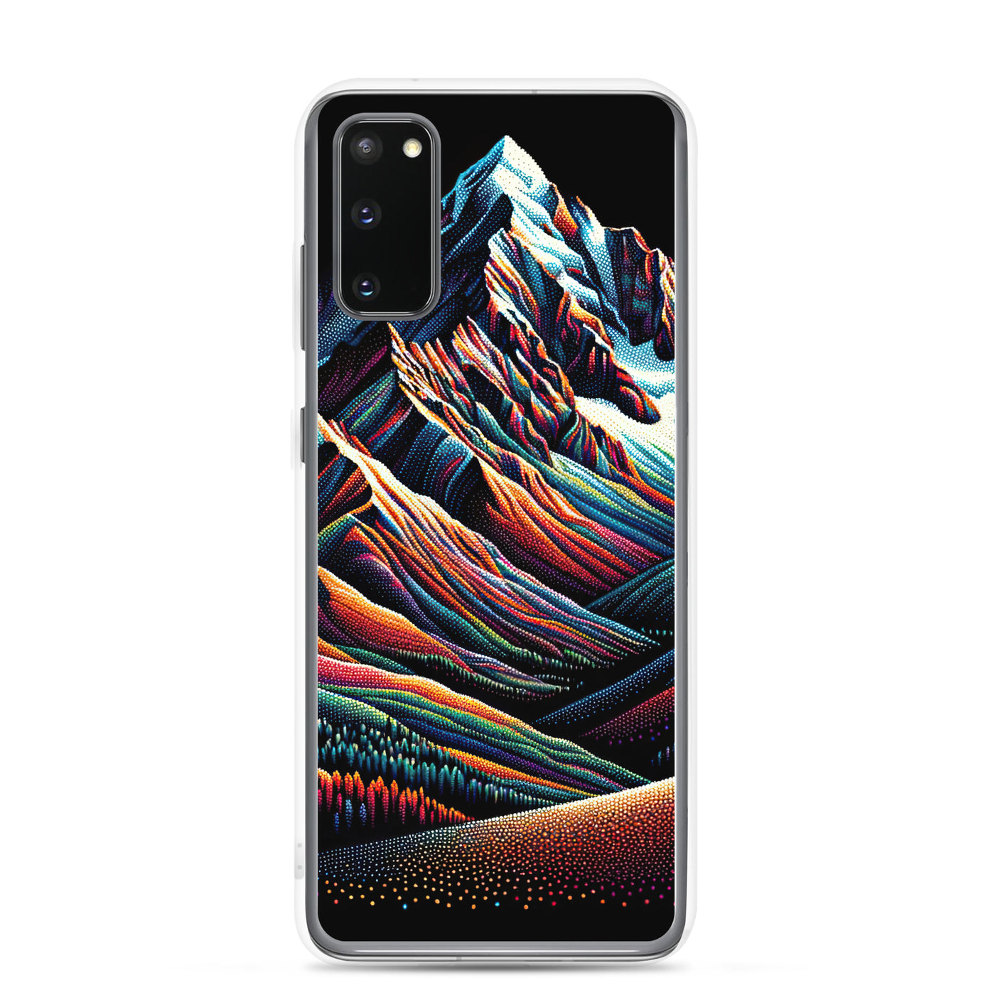 Pointillistische Darstellung der Alpen, Farbpunkte formen die Landschaft - Samsung Schutzhülle (durchsichtig) berge xxx yyy zzz Samsung Galaxy S20