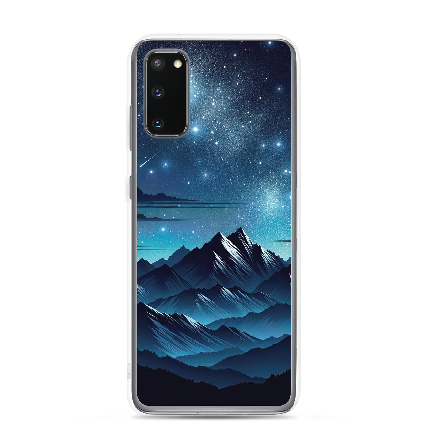 Alpen unter Sternenhimmel mit glitzernden Sternen und Meteoren - Samsung Schutzhülle (durchsichtig) berge xxx yyy zzz Samsung Galaxy S20