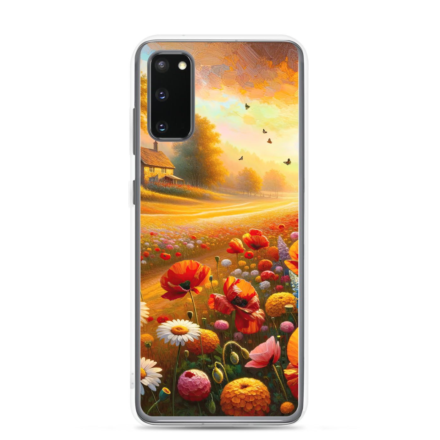 Ölgemälde eines Blumenfeldes im Sonnenuntergang, leuchtende Farbpalette - Samsung Schutzhülle (durchsichtig) camping xxx yyy zzz Samsung Galaxy S20