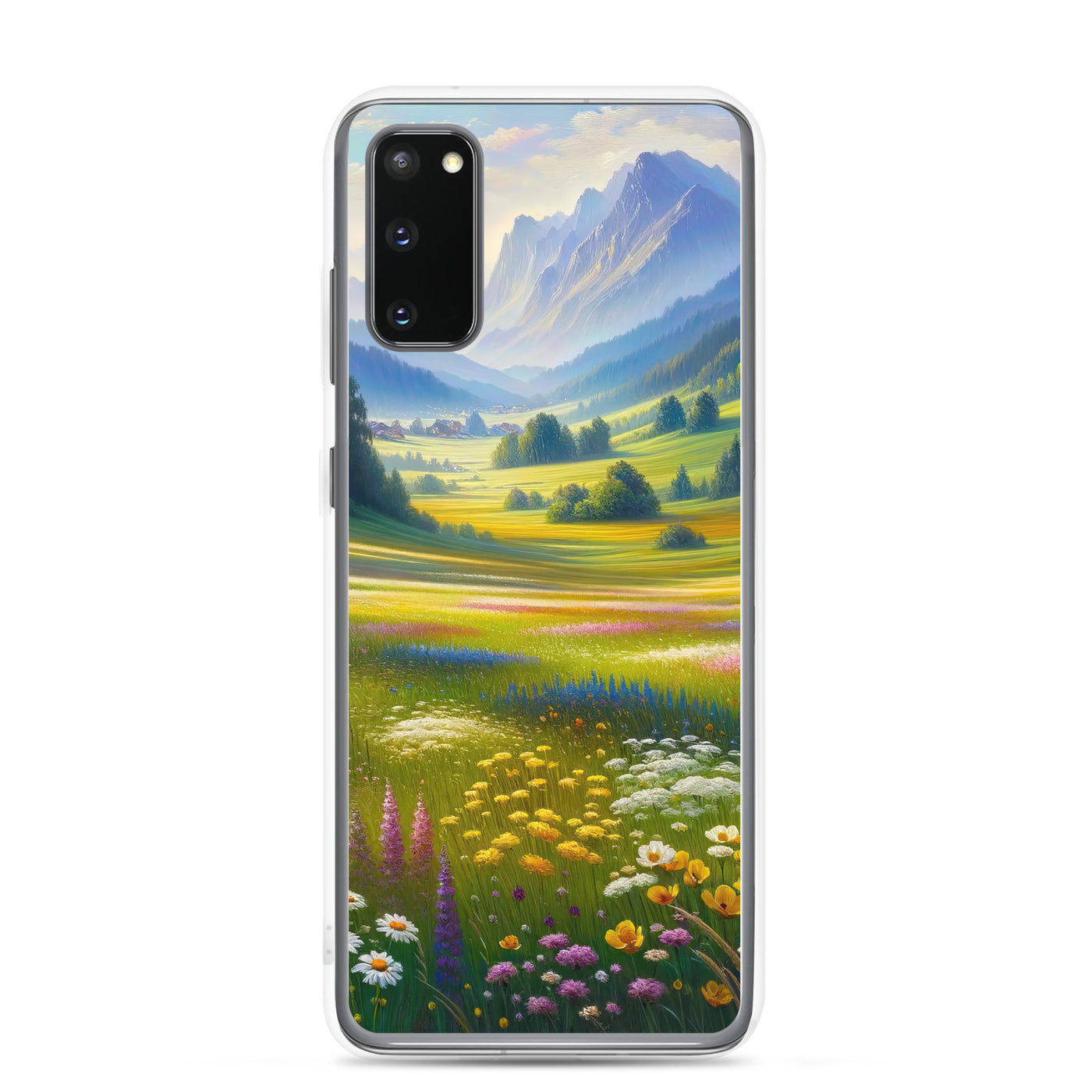 Ölgemälde einer Almwiese, Meer aus Wildblumen in Gelb- und Lilatönen - Samsung Schutzhülle (durchsichtig) berge xxx yyy zzz Samsung Galaxy S20
