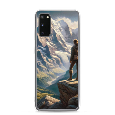 Ölgemälde der Alpengipfel mit Schweizer Abenteurerin auf Felsvorsprung - Samsung Schutzhülle (durchsichtig) wandern xxx yyy zzz Samsung Galaxy S20