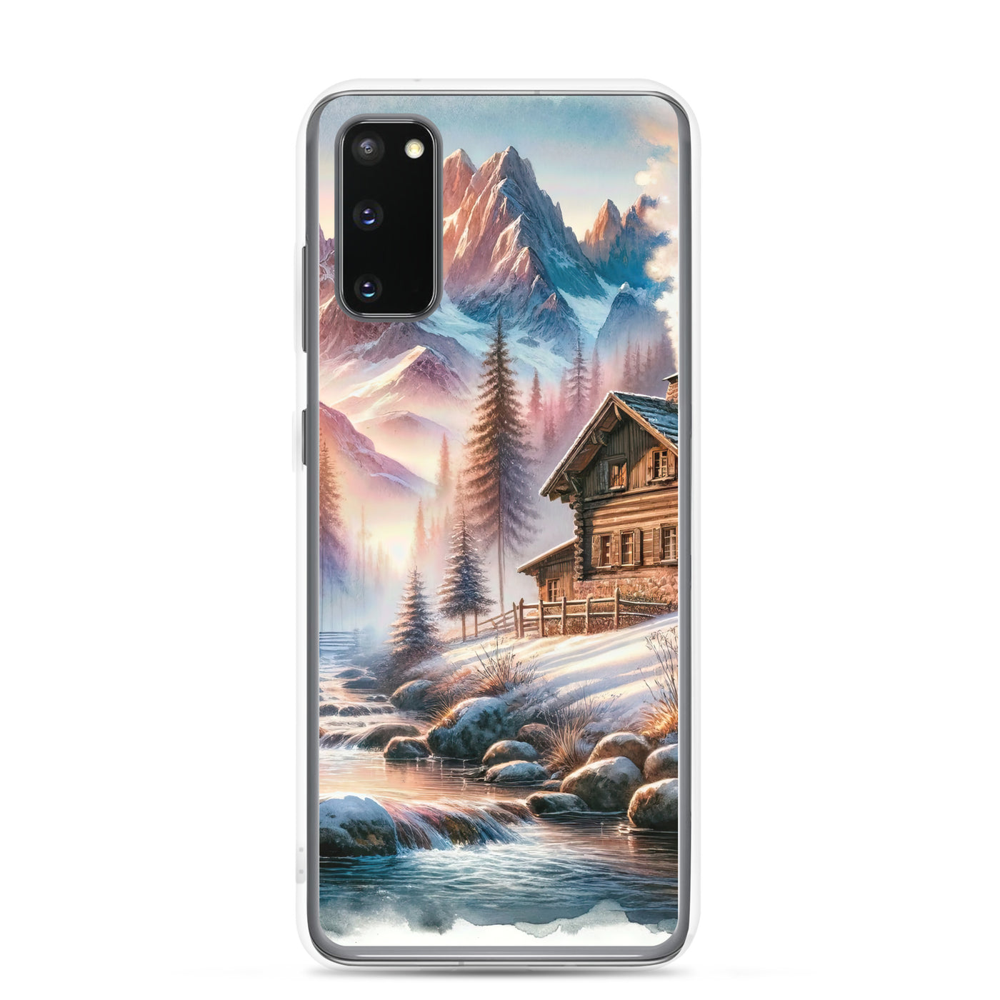 Aquarell einer Alpenszene im Morgengrauen, Haus in den Bergen - Samsung Schutzhülle (durchsichtig) berge xxx yyy zzz Samsung Galaxy S20