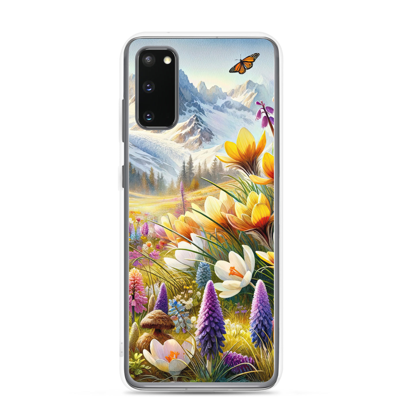 Aquarell einer ruhigen Almwiese, farbenfrohe Bergblumen in den Alpen - Samsung Schutzhülle (durchsichtig) berge xxx yyy zzz Samsung Galaxy S20