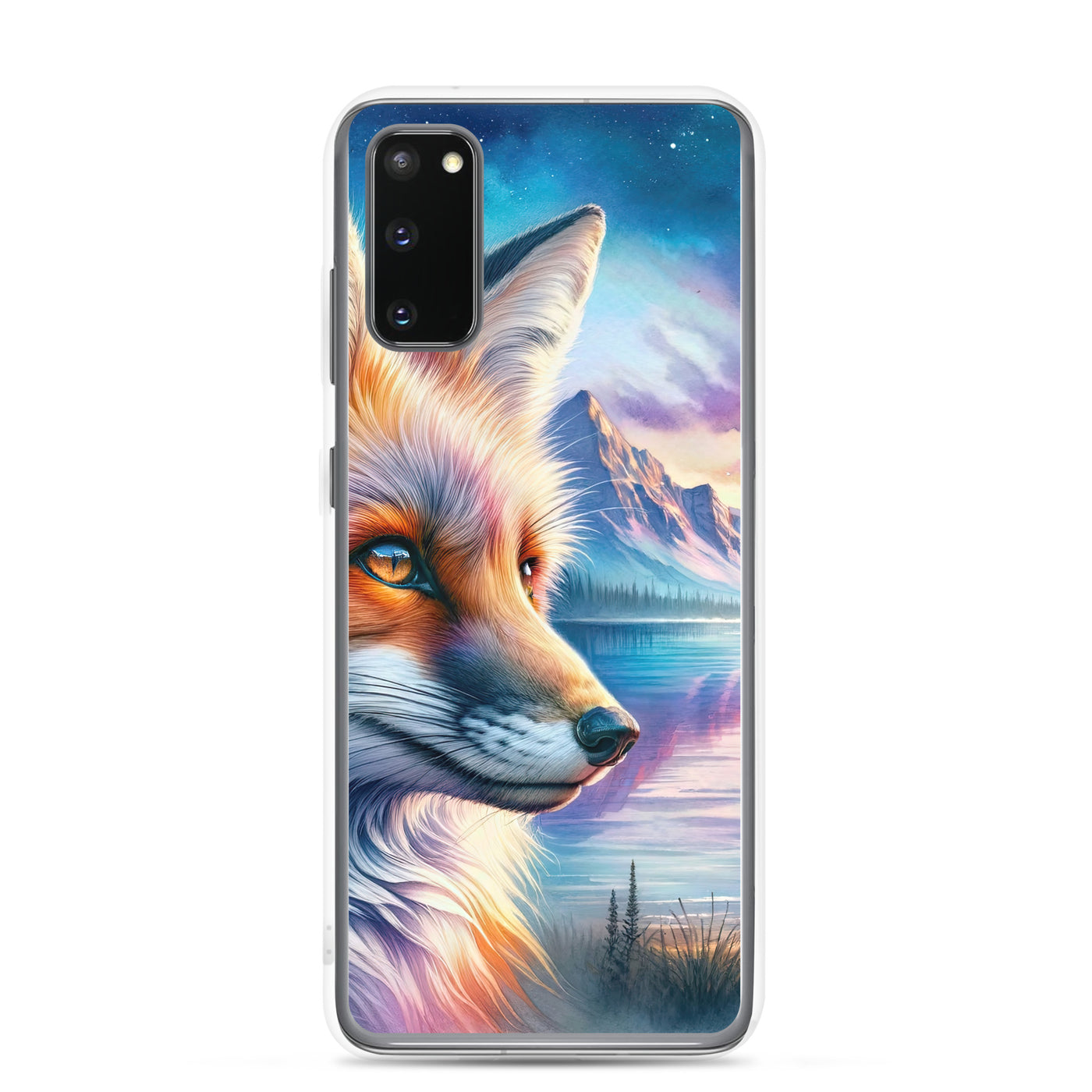 Aquarellporträt eines Fuchses im Dämmerlicht am Bergsee - Samsung Schutzhülle (durchsichtig) camping xxx yyy zzz Samsung Galaxy S20