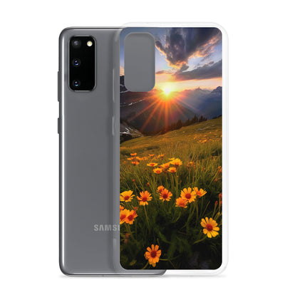 Gebirge, Sonnenblumen und Sonnenaufgang - Samsung Schutzhülle (durchsichtig) berge xxx