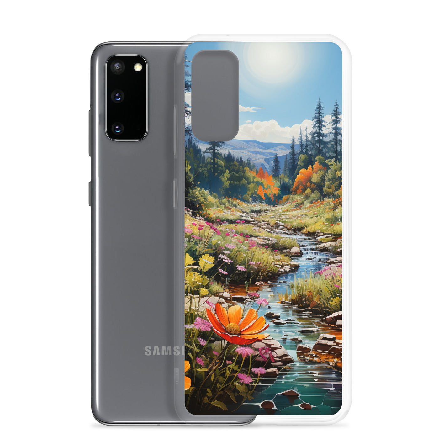 Berge, schöne Blumen und Bach im Wald - Samsung Schutzhülle (durchsichtig) berge xxx