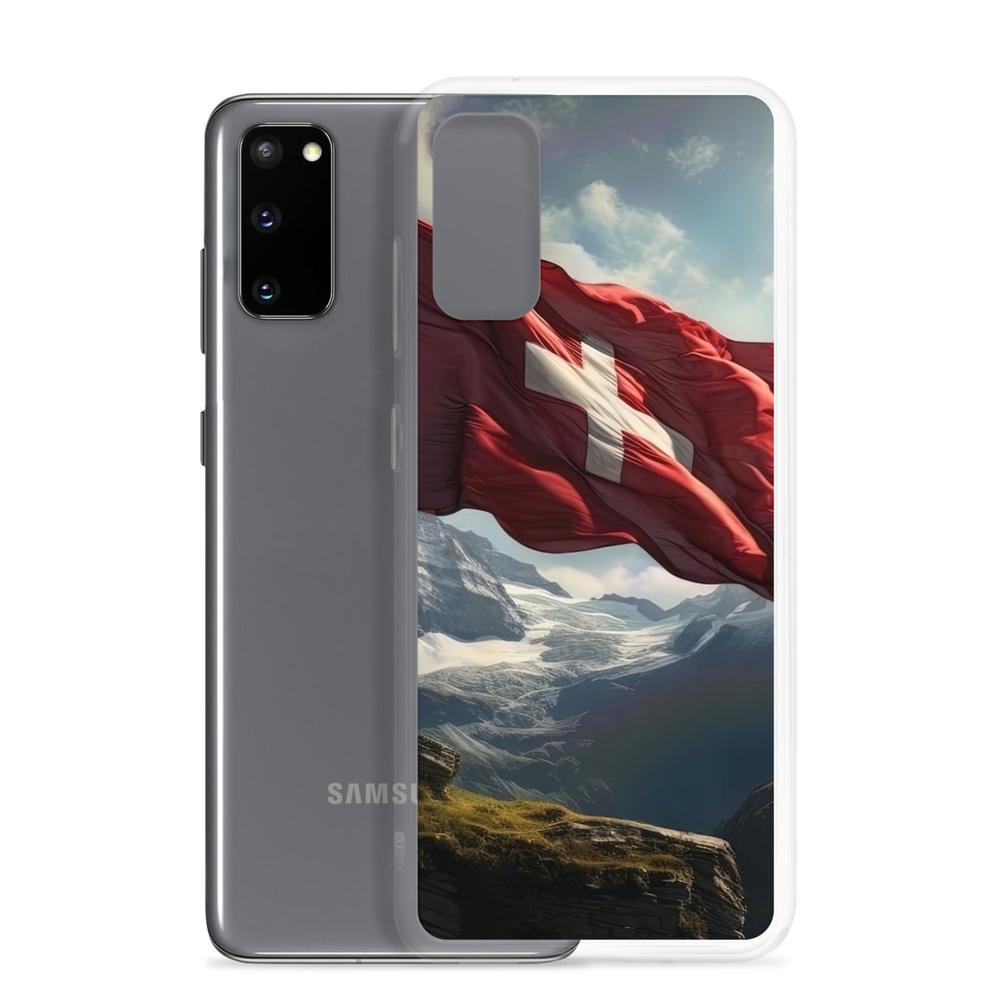 Schweizer Flagge und Berge im Hintergrund - Fotorealistische Malerei - Samsung Schutzhülle (durchsichtig) berge xxx