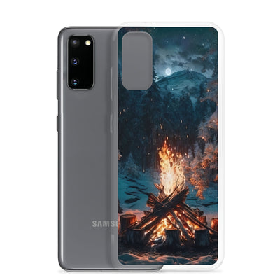 Lagerfeuer beim Camping - Wald mit Schneebedeckten Bäumen - Malerei - Samsung Schutzhülle (durchsichtig) camping xxx