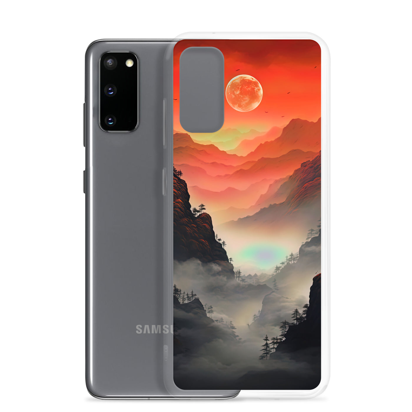 Gebirge, rote Farben und Nebel - Episches Kunstwerk - Samsung Schutzhülle (durchsichtig) berge xxx