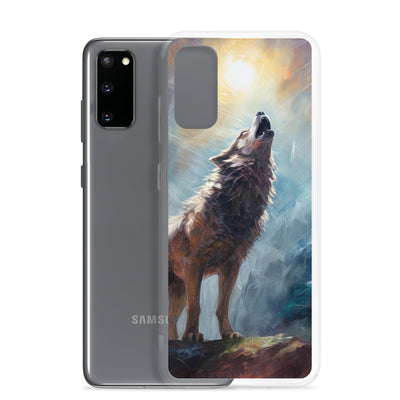 Heulender Wolf auf Berggipfel und Mond im Hintergrund – Abstrakte Malerei - Samsung Schutzhülle (durchsichtig) camping xxx