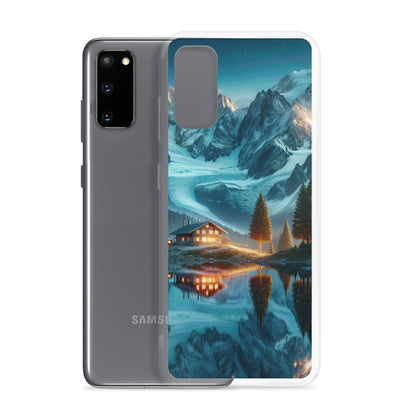 Stille Alpenmajestätik: Digitale Kunst mit Schnee und Bergsee-Spiegelung - Samsung Schutzhülle (durchsichtig) berge xxx yyy zzz