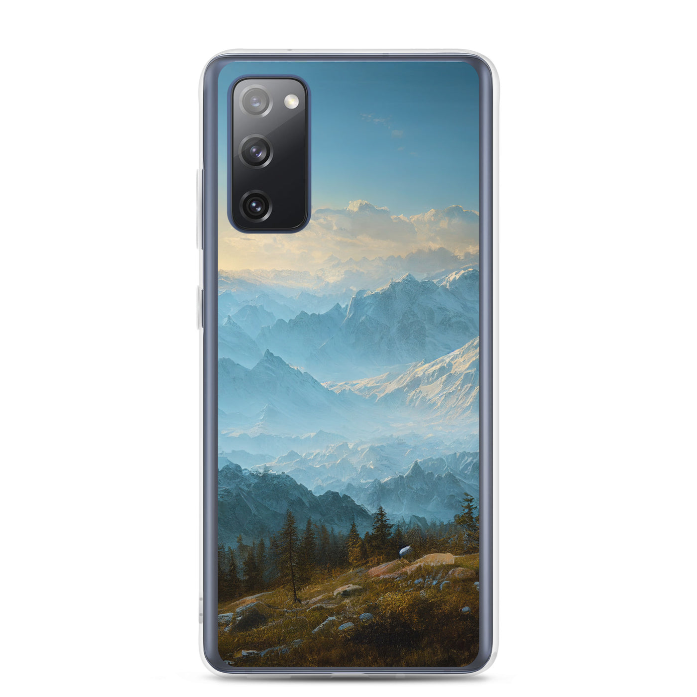 Schöne Berge mit Nebel bedeckt - Ölmalerei - Samsung Schutzhülle (durchsichtig) berge xxx Samsung Galaxy S20 FE