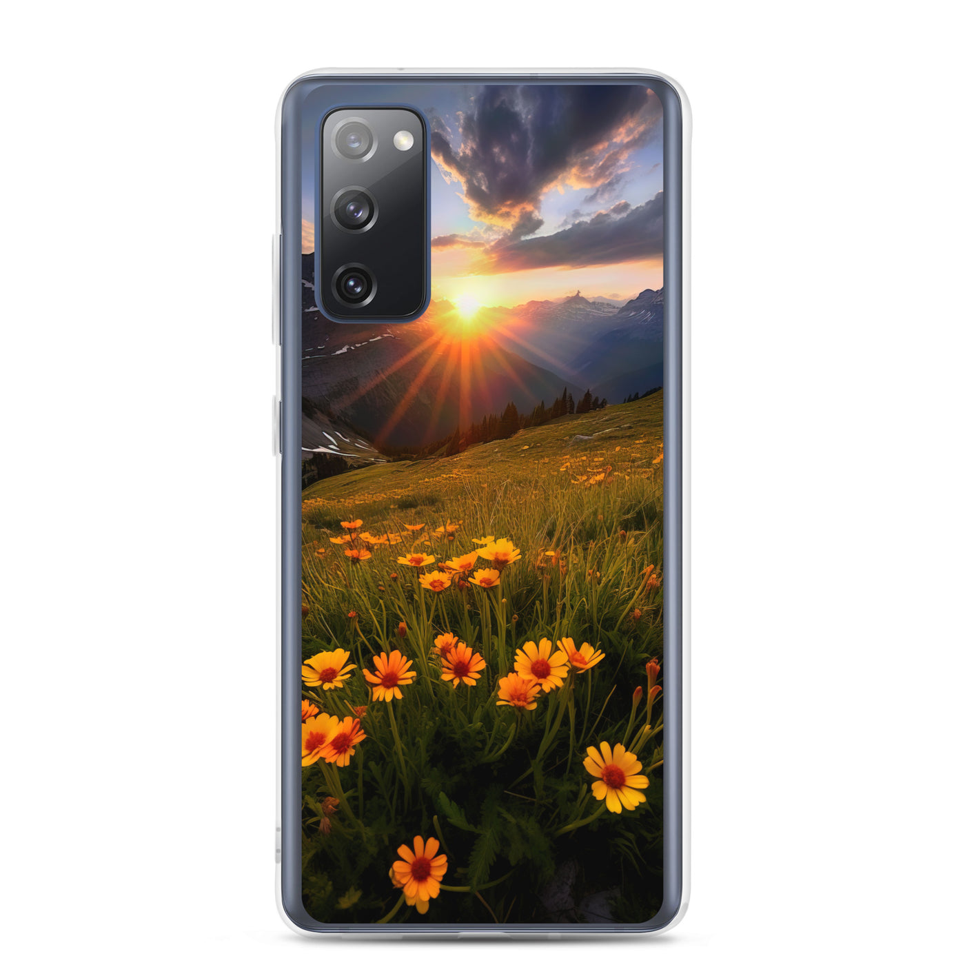Gebirge, Sonnenblumen und Sonnenaufgang - Samsung Schutzhülle (durchsichtig) berge xxx