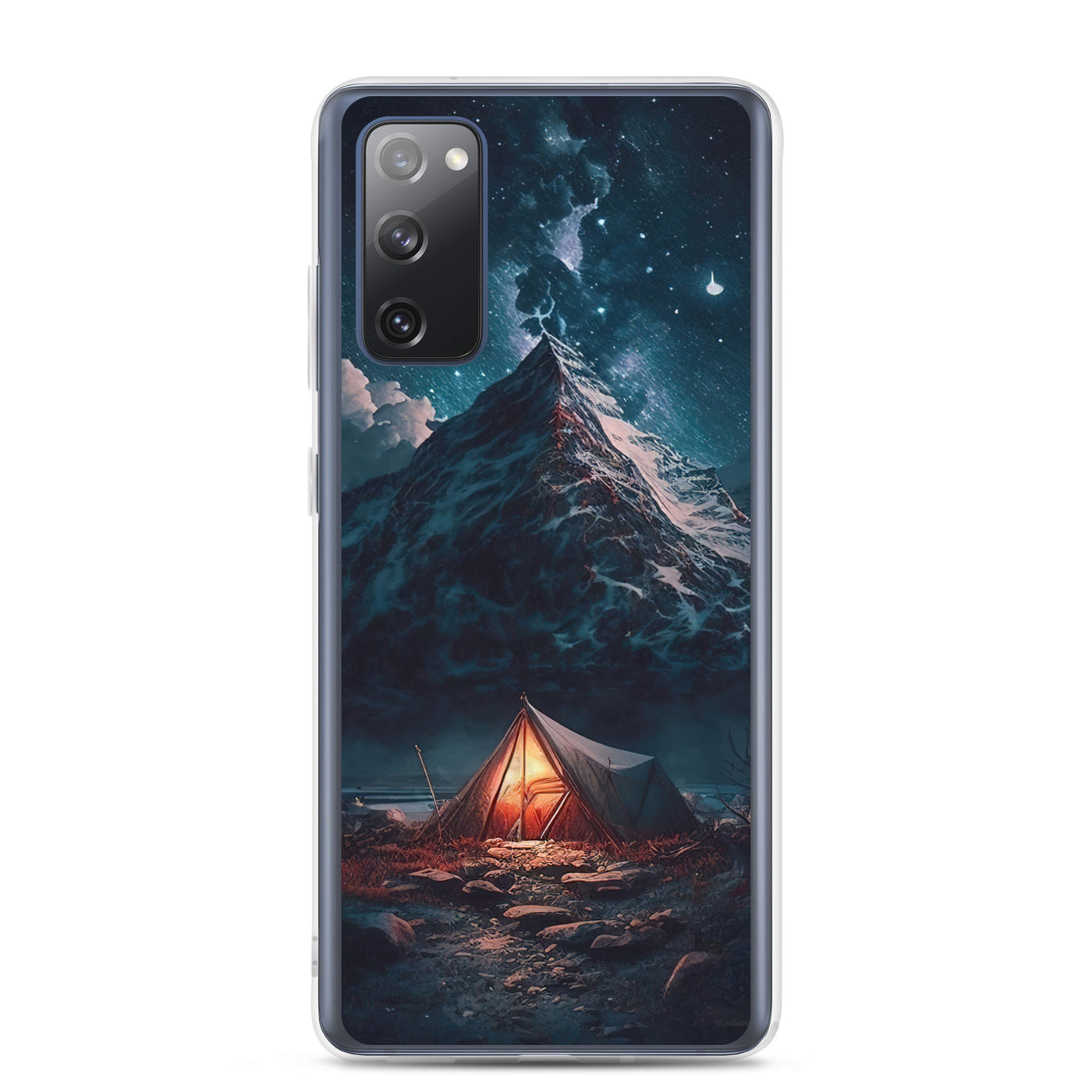 Zelt und Berg in der Nacht - Sterne am Himmel - Landschaftsmalerei - Samsung Schutzhülle (durchsichtig) camping xxx