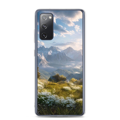 Berglandschaft mit Sonnenschein, Blumen und Bäumen - Malerei - Samsung Schutzhülle (durchsichtig) berge xxx Samsung Galaxy S20 FE