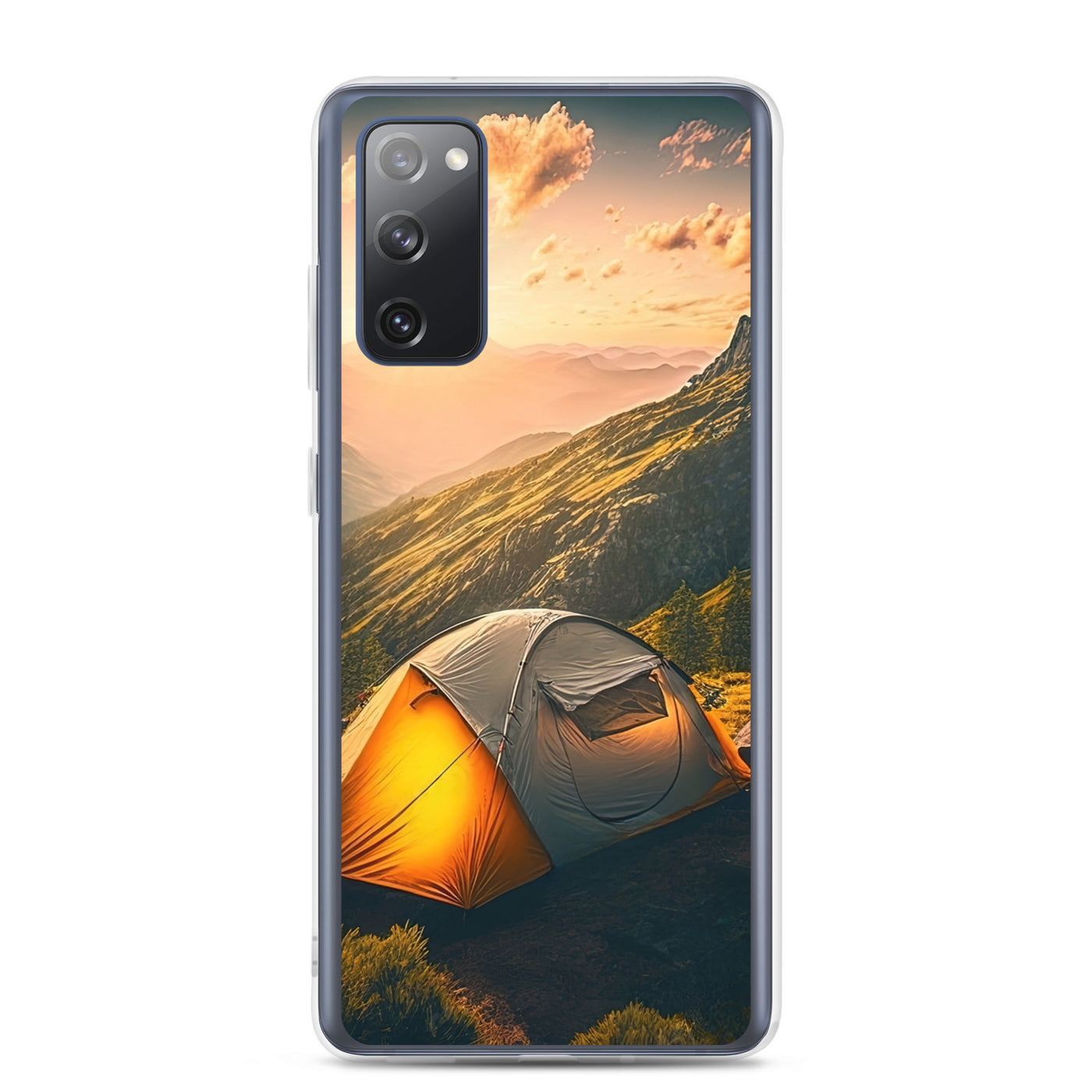 Zelt auf Berg im Sonnenaufgang - Landschafts - Samsung Schutzhülle (durchsichtig) camping xxx Samsung Galaxy S20 FE