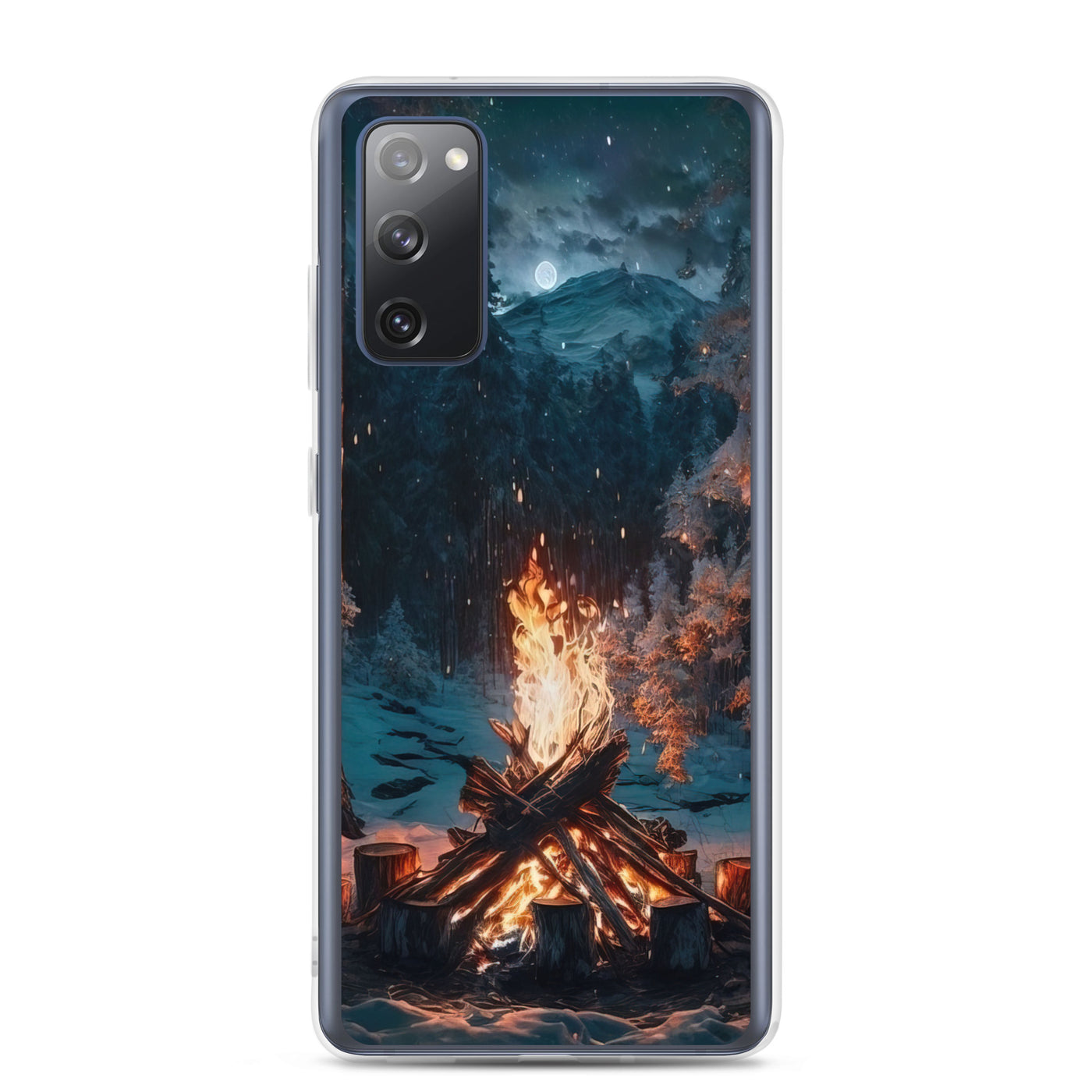 Lagerfeuer beim Camping - Wald mit Schneebedeckten Bäumen - Malerei - Samsung Schutzhülle (durchsichtig) camping xxx Samsung Galaxy S20 FE