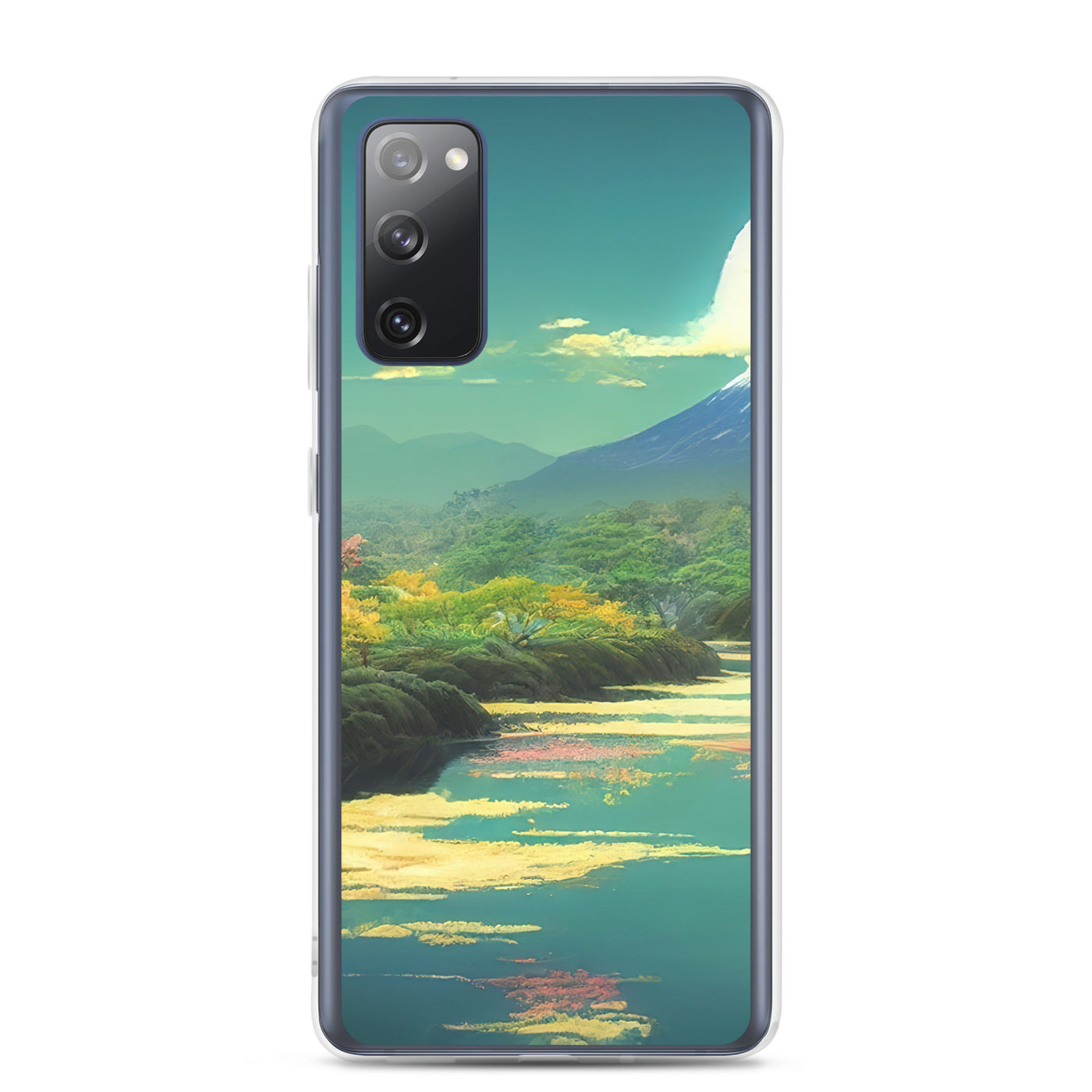 Berg, See und Wald mit pinken Bäumen - Landschaftsmalerei - Samsung Schutzhülle (durchsichtig) berge xxx