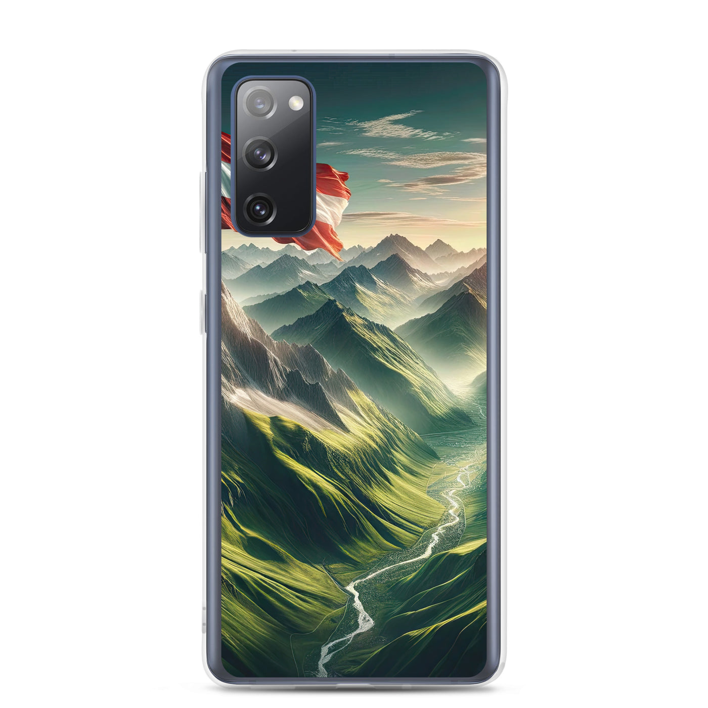 Alpen Gebirge: Fotorealistische Bergfläche mit Österreichischer Flagge - Samsung Schutzhülle (durchsichtig) berge xxx yyy zzz Samsung Galaxy S20 FE