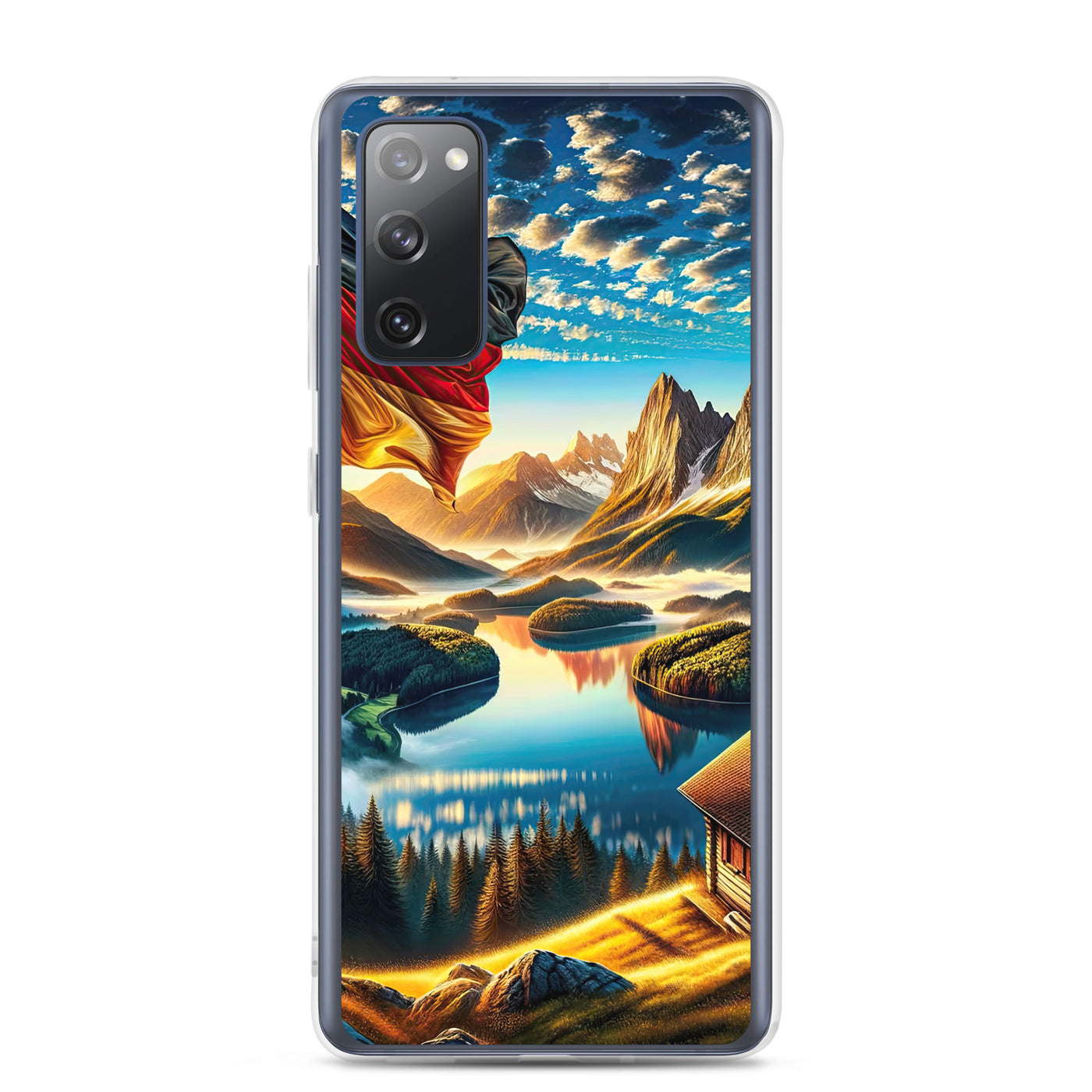 Alpen Gebirge im Morgenlicht: Kunstwerk mit Deutsche Flagge - Samsung Schutzhülle (durchsichtig) berge xxx yyy zzz Samsung Galaxy S20 FE