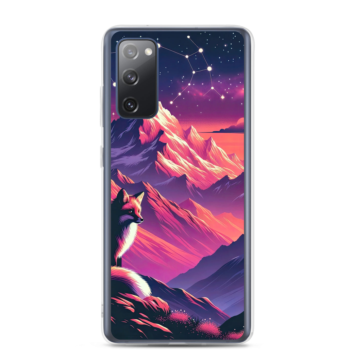 Fuchs im dramatischen Sonnenuntergang: Digitale Bergillustration in Abendfarben - Samsung Schutzhülle (durchsichtig) camping xxx yyy zzz
