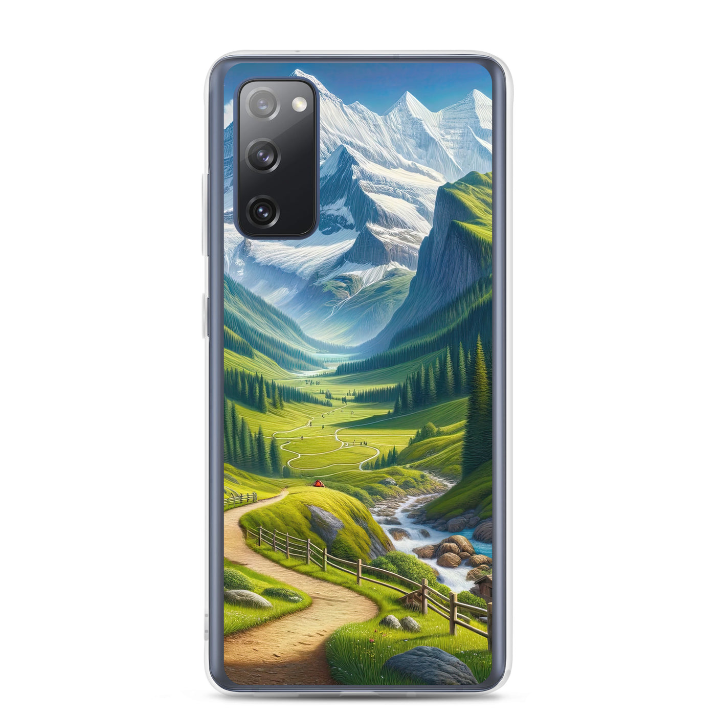 Wanderer in den Bergen und Wald: Digitale Malerei mit grünen kurvenreichen Pfaden - Samsung Schutzhülle (durchsichtig) wandern xxx yyy zzz Samsung Galaxy S20 FE