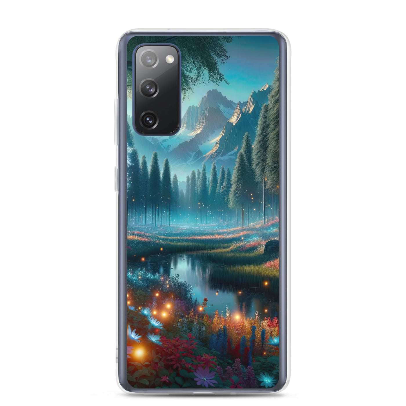 Ätherischer Alpenwald: Digitale Darstellung mit leuchtenden Bäumen und Blumen - Samsung Schutzhülle (durchsichtig) camping xxx yyy zzz Samsung Galaxy S20 FE