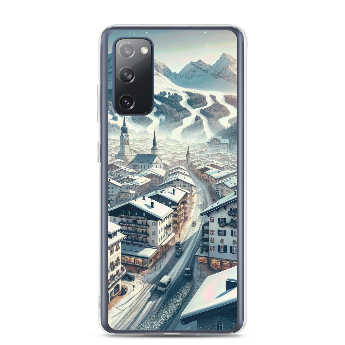 Winter in Kitzbühel: Digitale Malerei von schneebedeckten Dächern - Samsung Schutzhülle (durchsichtig) berge xxx yyy zzz Samsung Galaxy S20 FE
