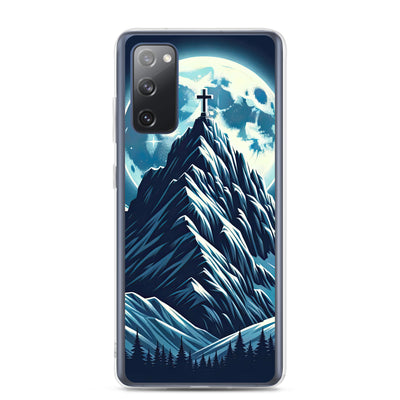 Mondnacht und Gipfelkreuz in den Alpen, glitzernde Schneegipfel - Samsung Schutzhülle (durchsichtig) berge xxx yyy zzz