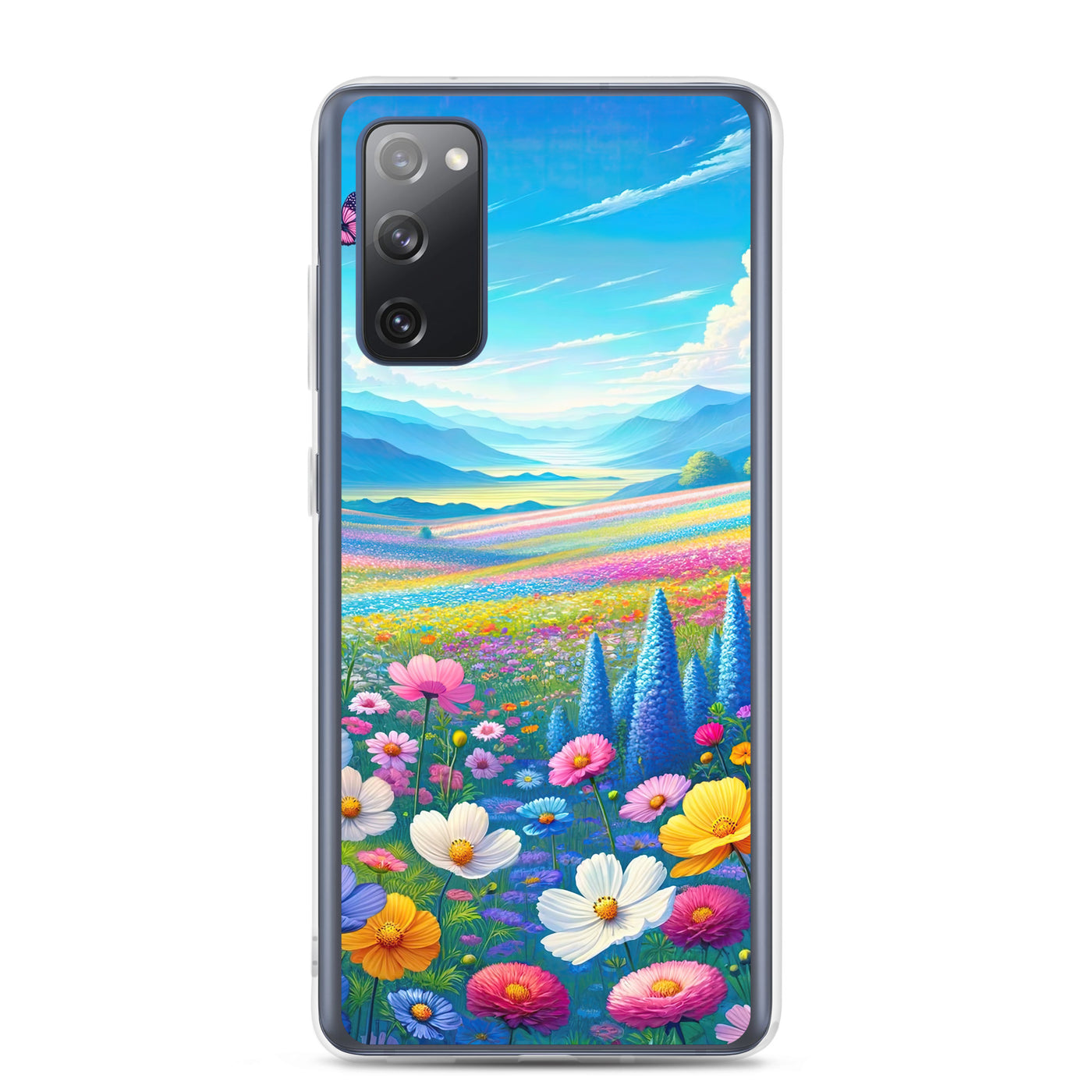 Weitläufiges Blumenfeld unter himmelblauem Himmel, leuchtende Flora - Samsung Schutzhülle (durchsichtig) camping xxx yyy zzz Samsung Galaxy S20 FE