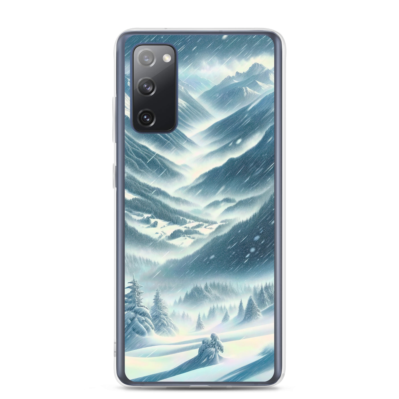 Alpine Wildnis im Wintersturm mit Skifahrer, verschneite Landschaft - Samsung Schutzhülle (durchsichtig) klettern ski xxx yyy zzz Samsung Galaxy S20 FE
