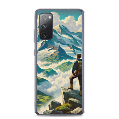 Panoramablick der Alpen mit Wanderer auf einem Hügel und schroffen Gipfeln - Samsung Schutzhülle (durchsichtig) wandern xxx yyy zzz Samsung Galaxy S20 FE