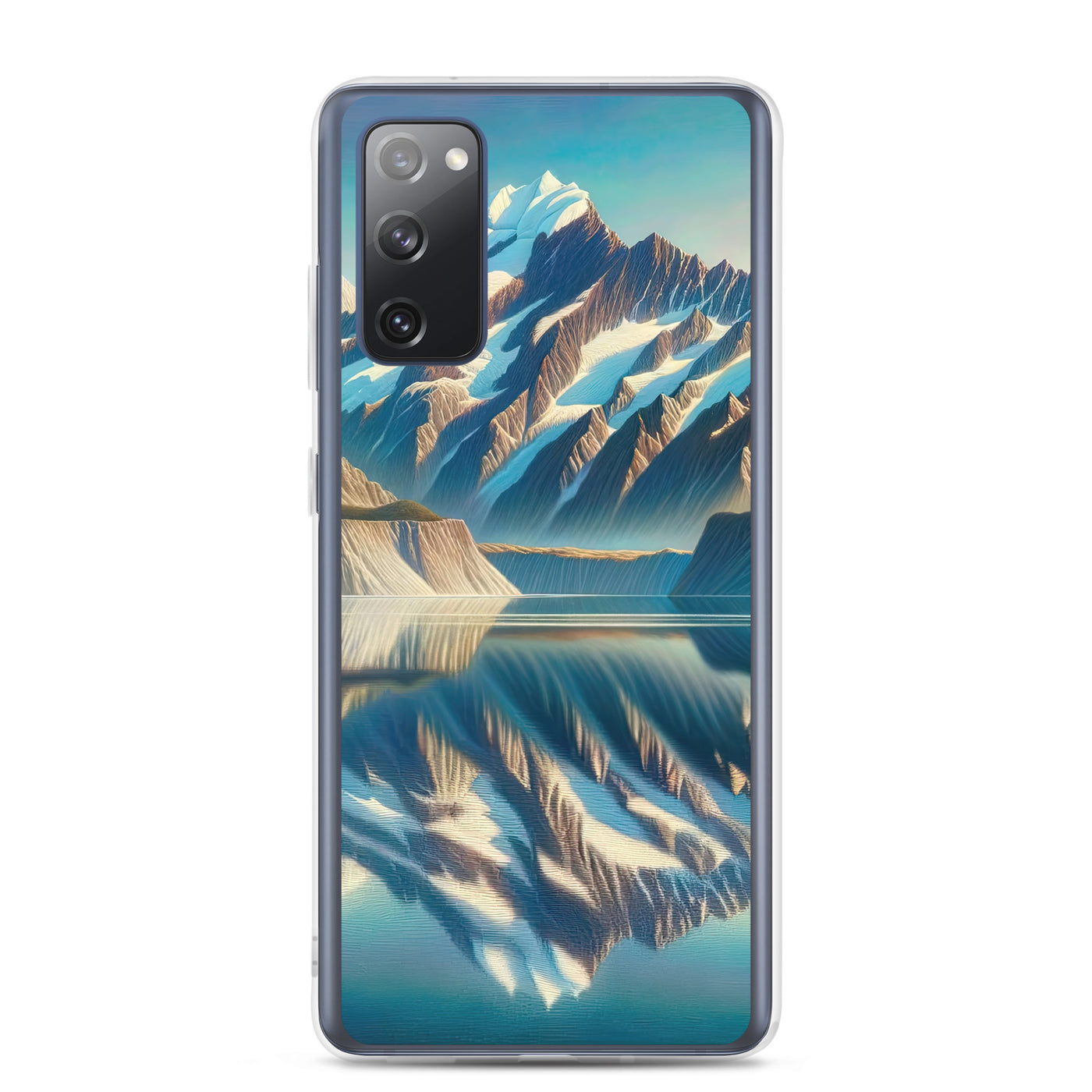 Ölgemälde eines unberührten Sees, der die Bergkette spiegelt - Samsung Schutzhülle (durchsichtig) berge xxx yyy zzz