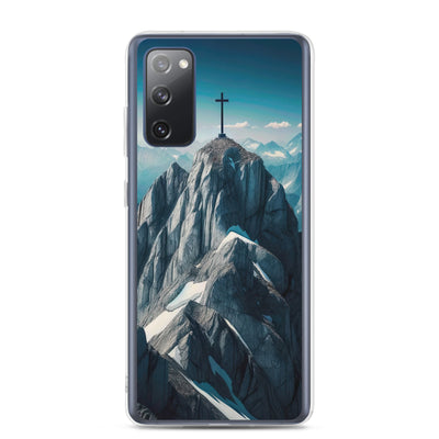 Foto der Alpen mit Gipfelkreuz an einem klaren Tag, schneebedeckte Spitzen vor blauem Himmel - Samsung Schutzhülle (durchsichtig) berge xxx yyy zzz Samsung Galaxy S20 FE