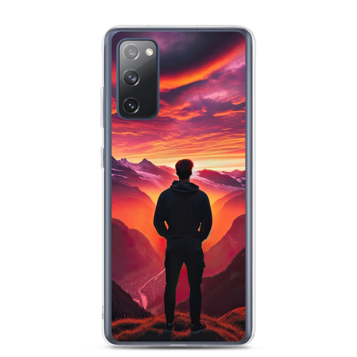 Foto der Schweizer Alpen im Sonnenuntergang, Himmel in surreal glänzenden Farbtönen - Samsung Schutzhülle (durchsichtig) wandern xxx yyy zzz Samsung Galaxy S20 FE