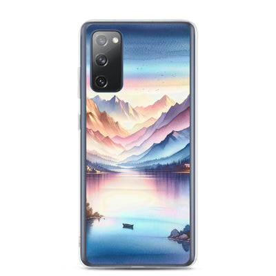 Aquarell einer Dämmerung in den Alpen, Boot auf einem See in Pastell-Licht - Samsung Schutzhülle (durchsichtig) berge xxx yyy zzz Samsung Galaxy S20 FE