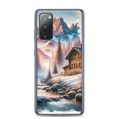 Aquarell einer Alpenszene im Morgengrauen, Haus in den Bergen - Samsung Schutzhülle (durchsichtig) berge xxx yyy zzz Samsung Galaxy S20 FE