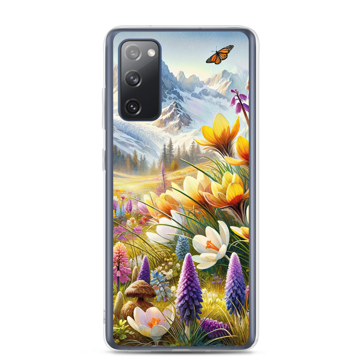 Aquarell einer ruhigen Almwiese, farbenfrohe Bergblumen in den Alpen - Samsung Schutzhülle (durchsichtig) berge xxx yyy zzz Samsung Galaxy S20 FE