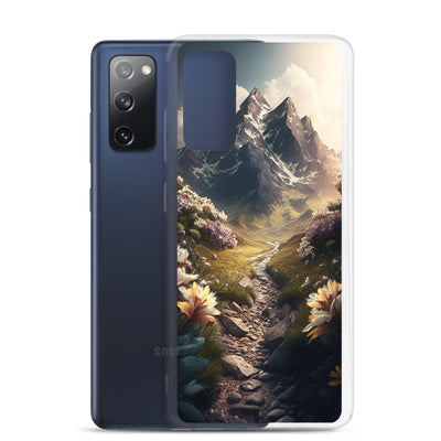 Epischer Berg, steiniger Weg und Blumen - Realistische Malerei - Samsung Schutzhülle (durchsichtig) berge xxx