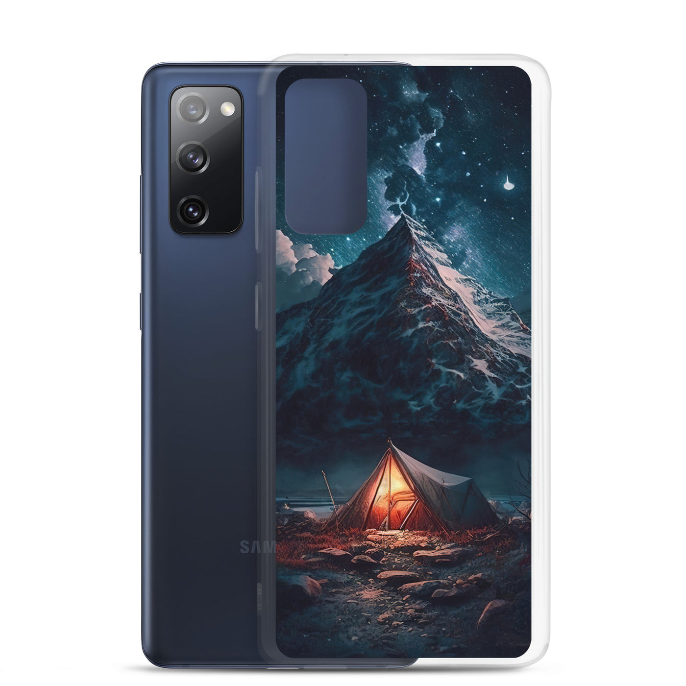 Zelt und Berg in der Nacht - Sterne am Himmel - Landschaftsmalerei - Samsung Schutzhülle (durchsichtig) camping xxx