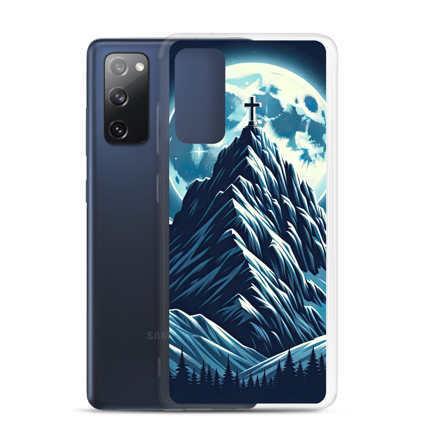 Mondnacht und Gipfelkreuz in den Alpen, glitzernde Schneegipfel - Samsung Schutzhülle (durchsichtig) berge xxx yyy zzz