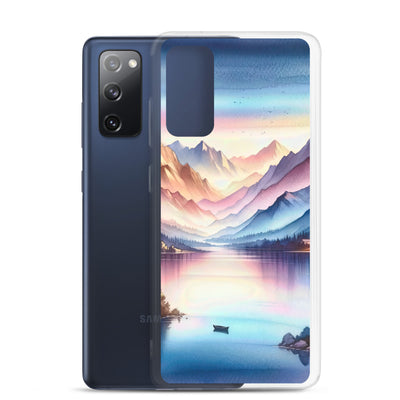 Aquarell einer Dämmerung in den Alpen, Boot auf einem See in Pastell-Licht - Samsung Schutzhülle (durchsichtig) berge xxx yyy zzz