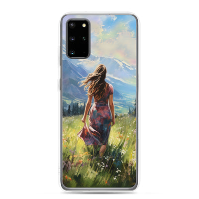Frau mit langen Kleid im Feld mit Blumen - Berge im Hintergrund - Malerei - Samsung Schutzhülle (durchsichtig) berge xxx Samsung Galaxy S20 Plus