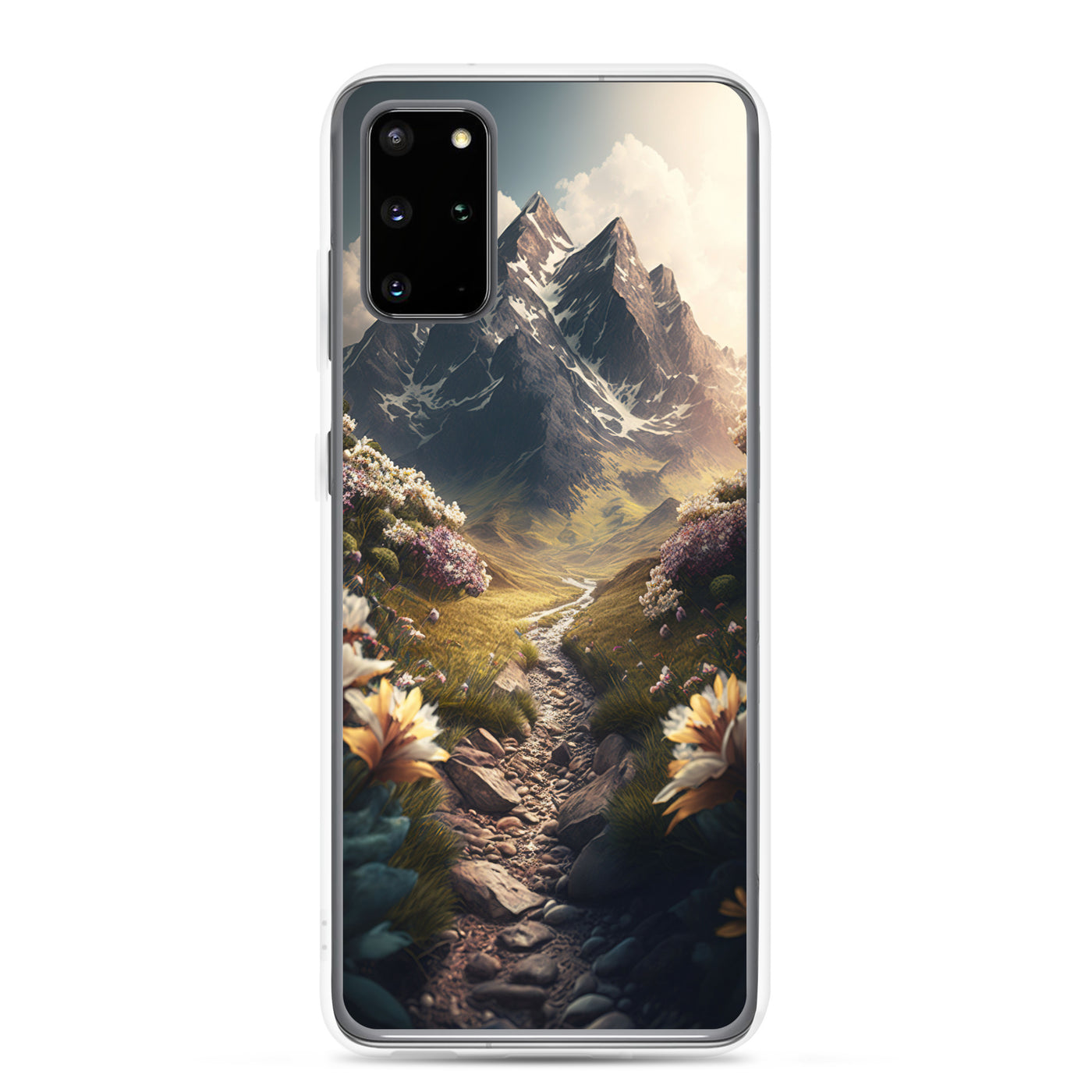Epischer Berg, steiniger Weg und Blumen - Realistische Malerei - Samsung Schutzhülle (durchsichtig) berge xxx Samsung Galaxy S20 Plus