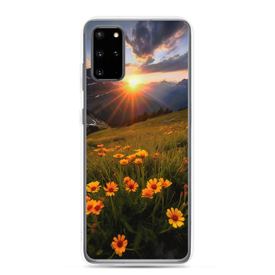 Gebirge, Sonnenblumen und Sonnenaufgang - Samsung Schutzhülle (durchsichtig) berge xxx Samsung Galaxy S20 Plus