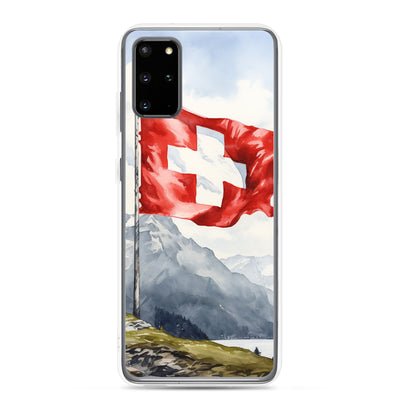 Schweizer Flagge und Berge im Hintergrund - Epische Stimmung - Malerei - Samsung Schutzhülle (durchsichtig) berge xxx Samsung Galaxy S20 Plus