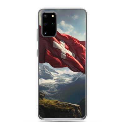 Schweizer Flagge und Berge im Hintergrund - Fotorealistische Malerei - Samsung Schutzhülle (durchsichtig) berge xxx Samsung Galaxy S20 Plus